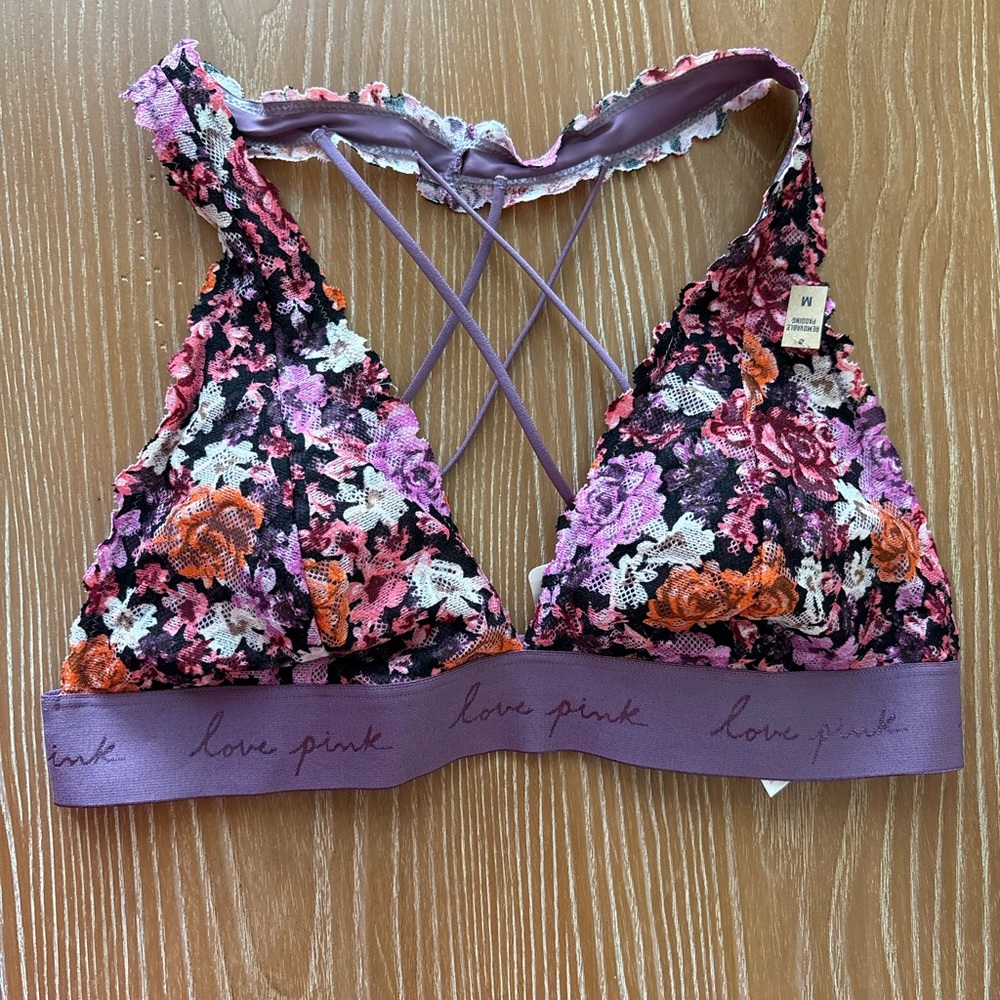 Victoria's Secret Floral Lace Bralette - Purple, Pink & Orange Multi